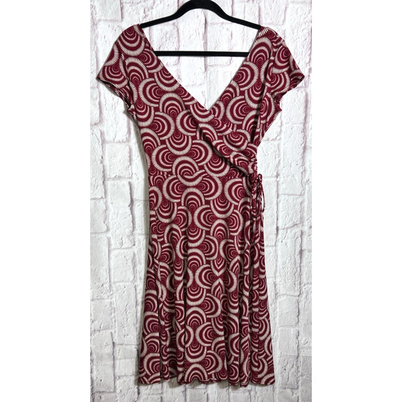 LONDON TIMES Cap Sleeve Surplice V-Neck Faux Wrap Style Dress Red & White Size 8 - Picture 2 of 7